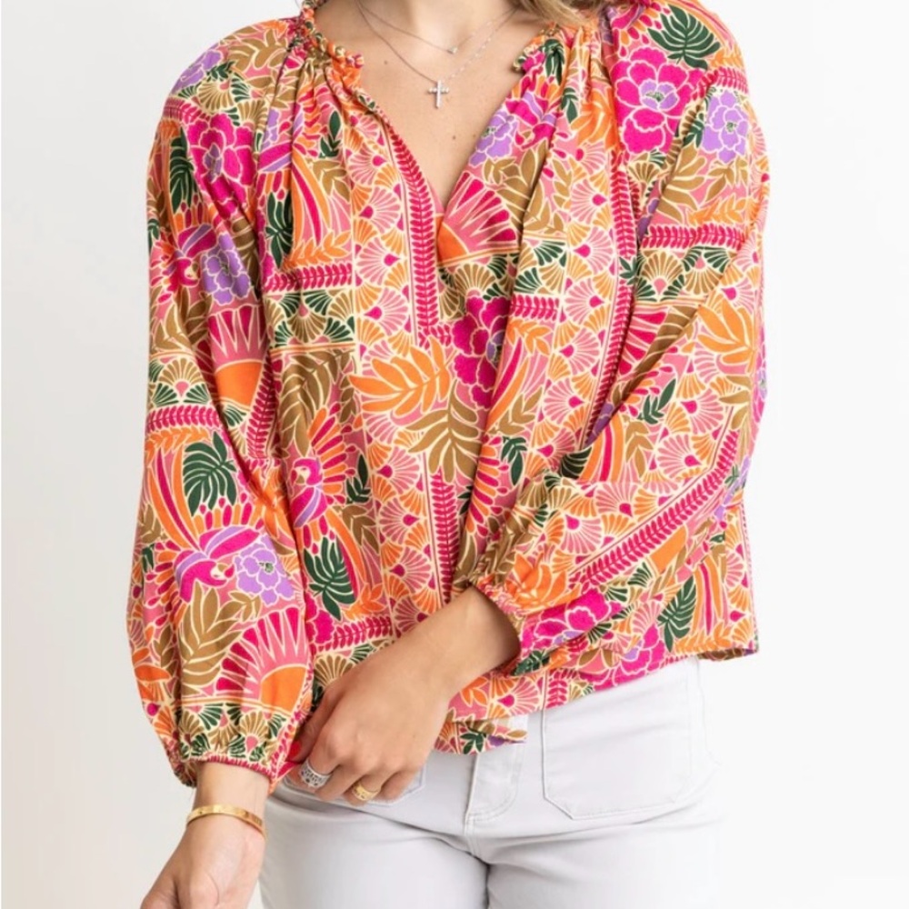 Karlie Toucan V-neck Braid Trim Top Size M - Picture 10 of 11